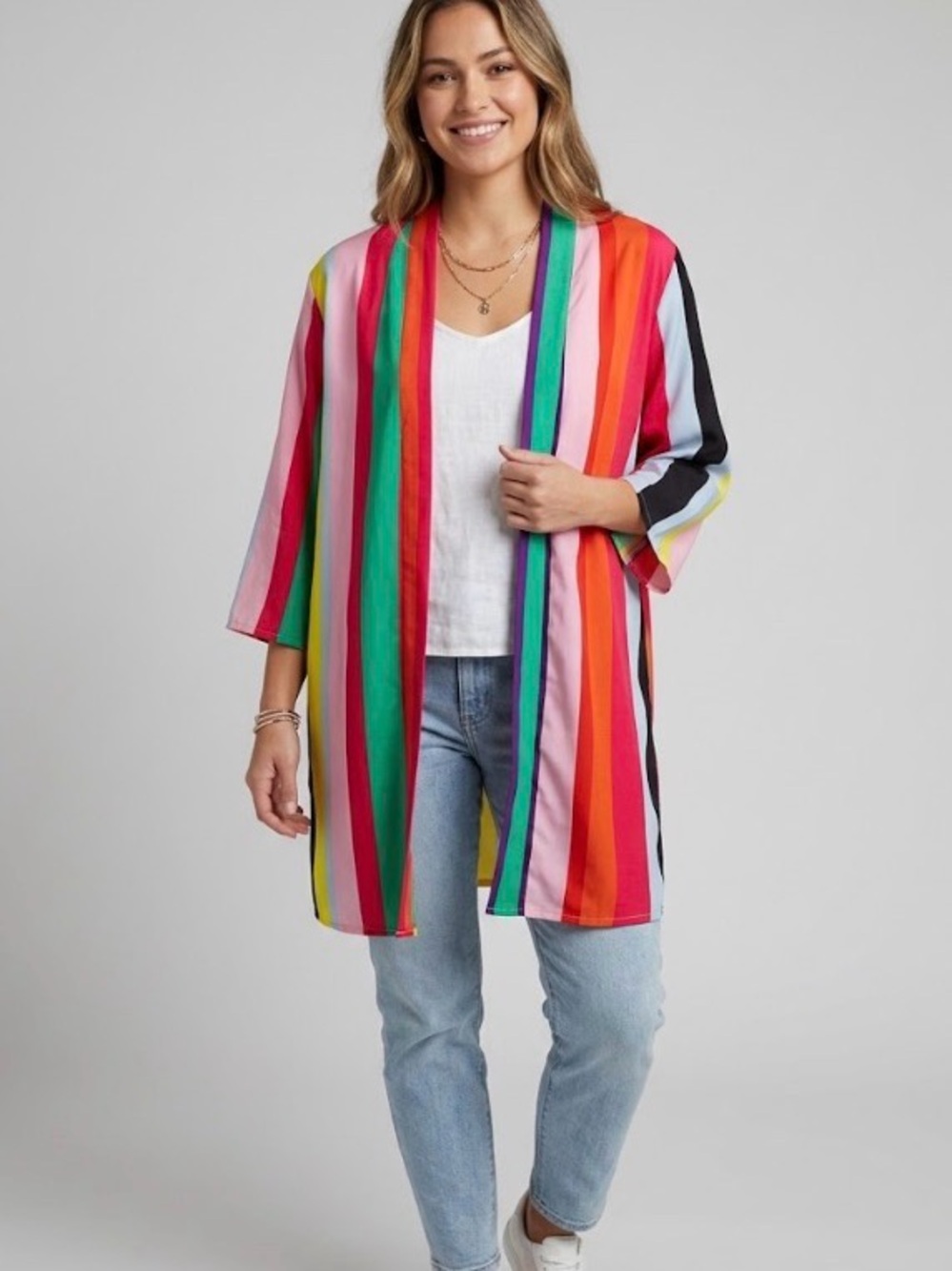 Retro Groovy Cardigan Rainbow Stripes